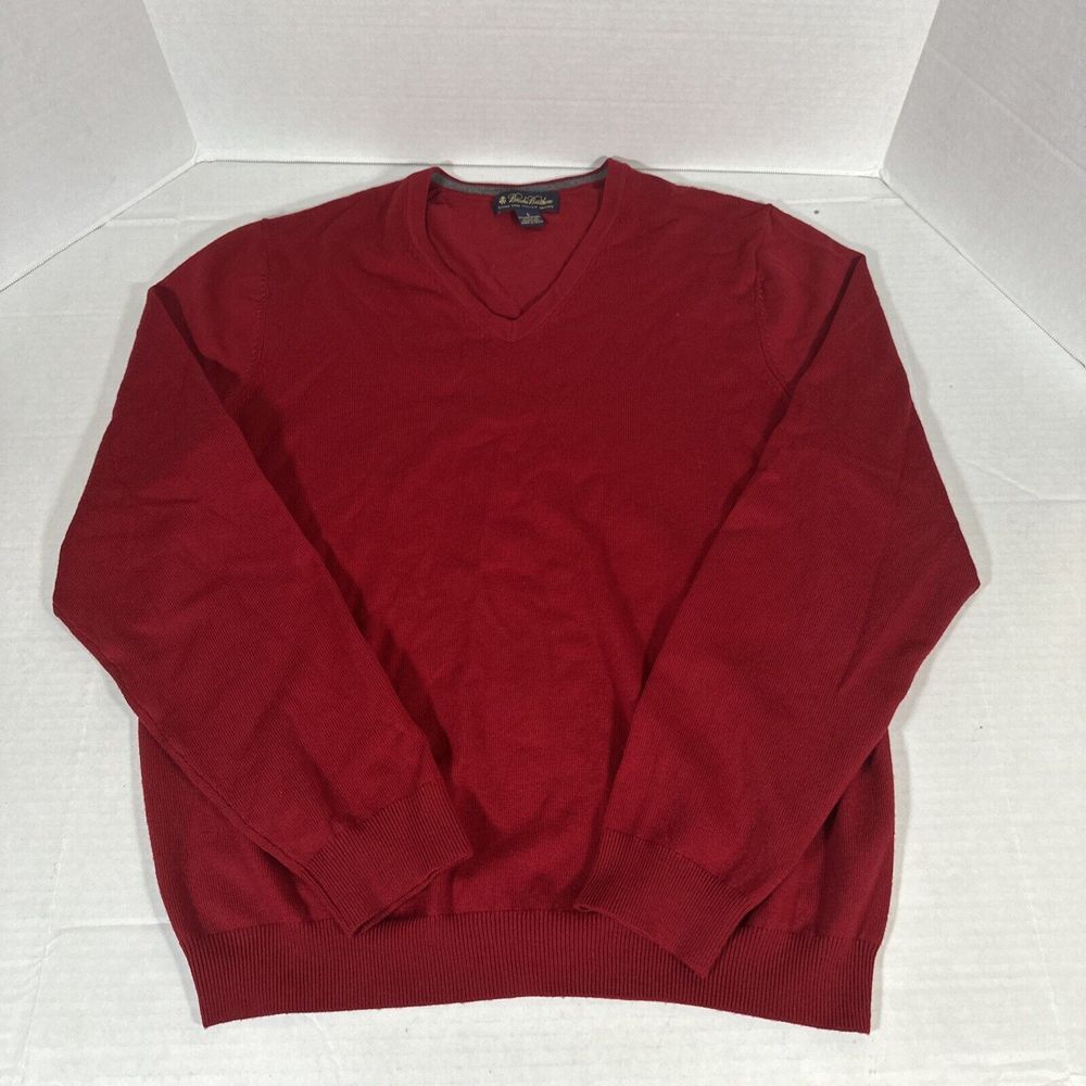 Brooks Brothers Sweater Mens L Merino Wool Blend‎ V Neck Red Pullover